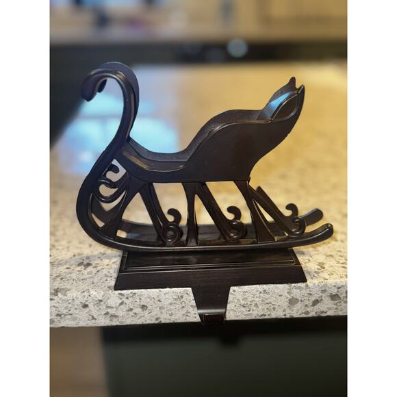 ⭐️Solid Metal Heavy Brown Old Time Sleigh Christmas Stocking Holder 7" - Picture 7 of 7